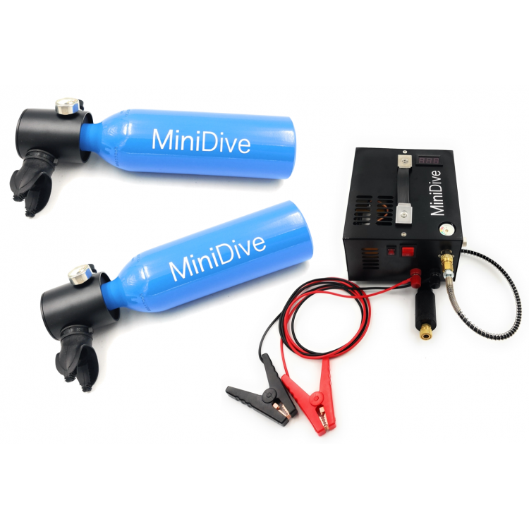 2 Mini Dive Air (0.5 L / 30 cu in) + 12v / 110v / 220v Mini Compressor